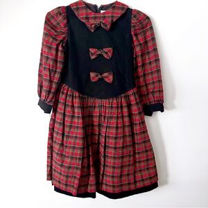 Vintage Girls Red Plaid Bow Holiday Dress